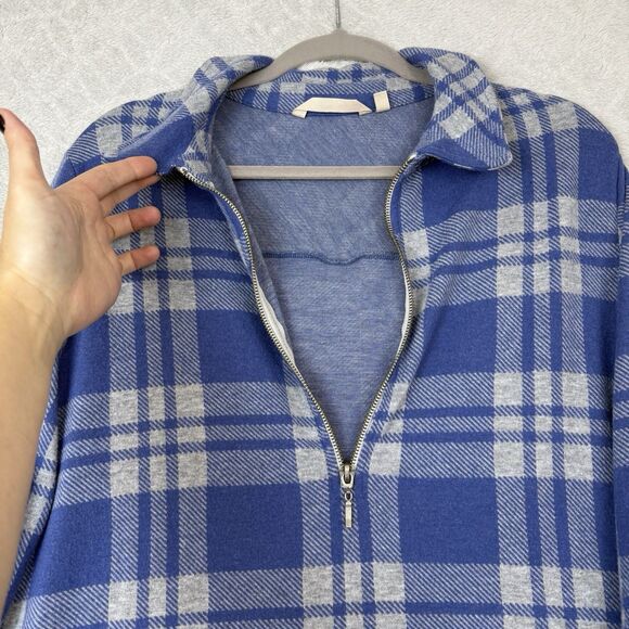 Soft Surroundings Flannel Tunic Womens XL Petite Blue Plaid Cozy Cabin 1/2 Zip - Picture 2 of 10